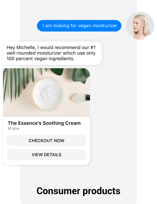Consumer preference products Chat conversation with a custom checkout message based on customer preference