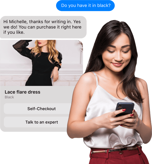 Attend to your shoppers A customer interaction via chat directing to self-checkout or get support