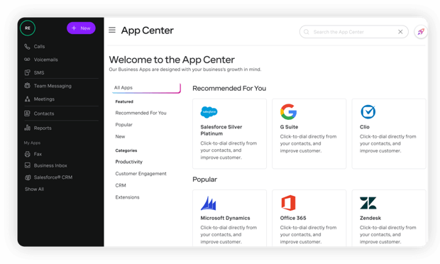 App Center Screen grab of the App Center interface